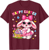 Happy Easter Coquette Easter Egg Rabbit Bunny Women Girl Kid T-Shirt in Burgundy