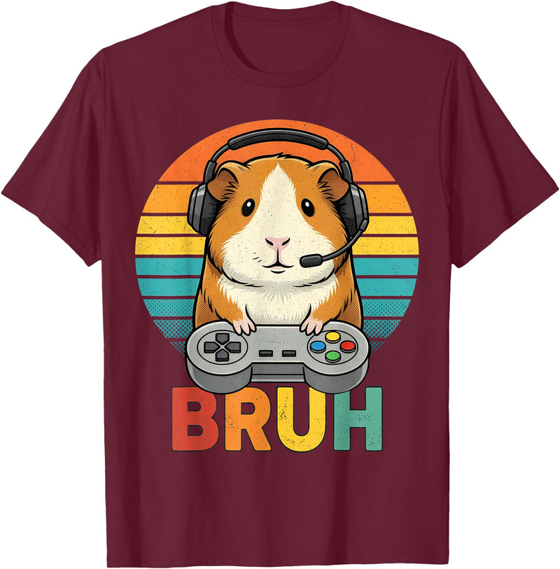 Gamer Guinea Pig Bruh Vintage Gaming For Boys Kids Gaming Guinea Pig Bruh Retro Guinea Pig Gamer Bruh Kids Boys T-Shirt - Burgundy