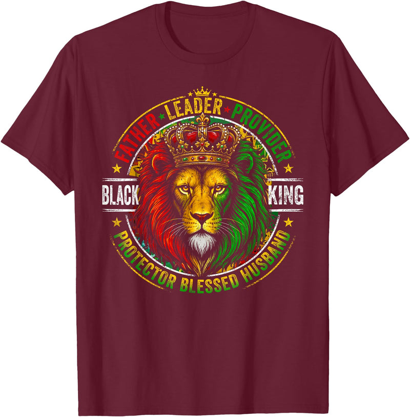 Lion Juneteenth 1865 Fathers Day Black History Tee Black King Lion Juneteenth 1865 Men Dad Father's Day T-Shirt - Burgundy