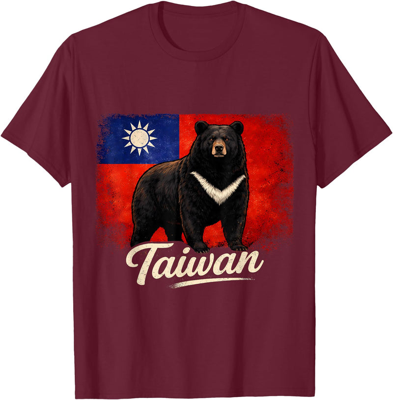 Taiwan Vintage Formosan Bear Flag Tees Taiwan Flag Vintage Formosan Bear T-Shirt - Burgundy