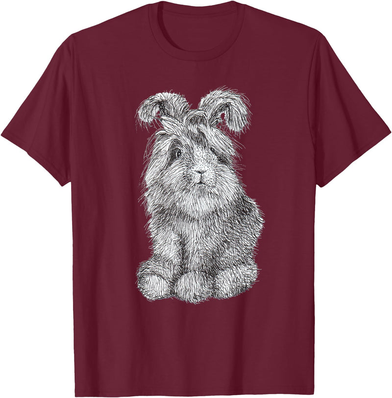 Angora Bunny Rabbit Drawing Men's Women's Children's T-Shirt in Burgundy