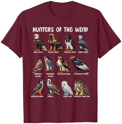 Bird Lover Hunters of the Wind Birds of Prey Falcon Owl Birding Raptors T-Shirt - Burgundy