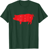 Carnivore Grilling Gifts For Butchers Pig Cuts Pork Chops Bacon Butt Butcher Costume Pigs Diagram T-Shirt - Dark Green