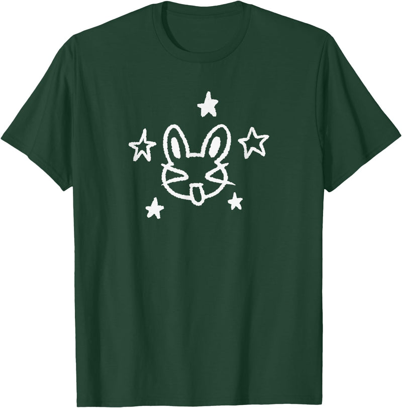 90s Y2K Sassy Cheeky Bunny Rabbit Hare Under Starry T-Shirt in Dark Green