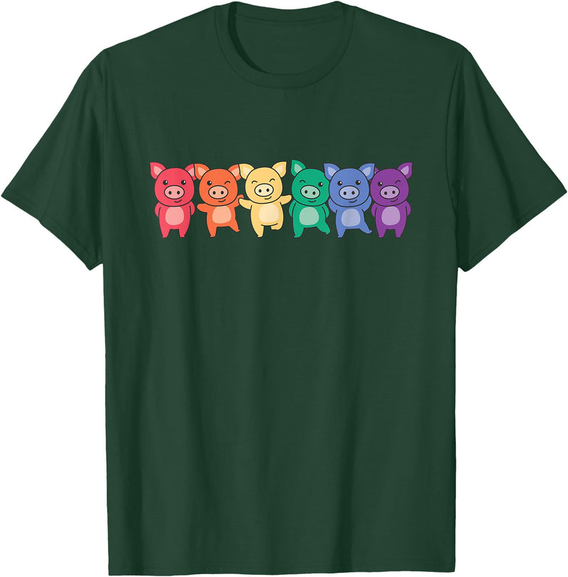 Cute Animals Lgbtq+ Pride Month Rainbow Flag Pride Month Lgbtq Rainbow Pig T-Shirt - Dark Green