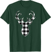 Buffalo Plaid Deer Clothing Co. by AAM Black & White Classic Christmas Buffalo Plaid Deer Head T-Shirt - Dark Green