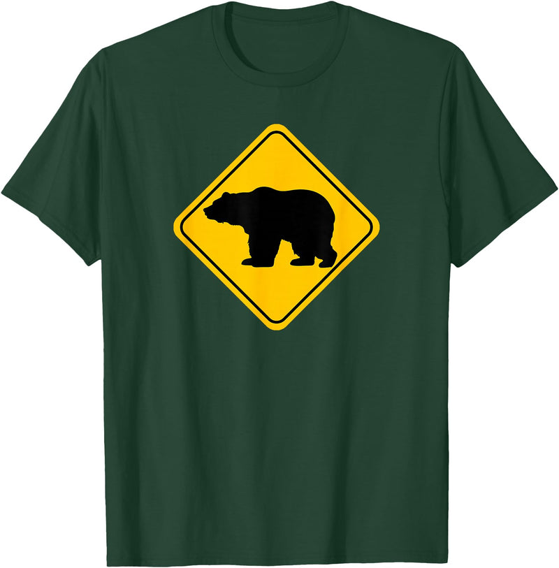 The Zoology Company - Animal Art Graphic Design Bear Crossing Road Sign Grizzly Classic Minimalist Graphic T-Shirt - Dark Green