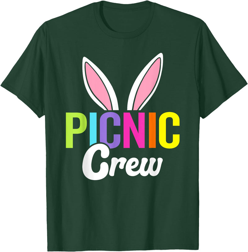 Picnic Crew, Easter Picnic, Matching Easter Rabbit Ears T-Shirt in Dark Green