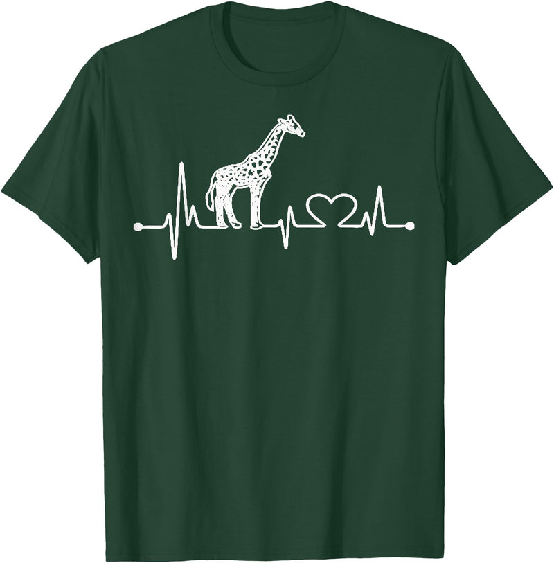 Funny Giraffe Lovers Zoo Animal Apparel Gifts Giraffe Heartbeat Love Line Cute Graphic wildlife Silhouette T-Shirt - Dark Green