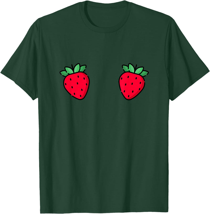 Fruit Boobs Co Strawberry Fruit Boobs Funny Summer Food T-Shirt - Dark Green
