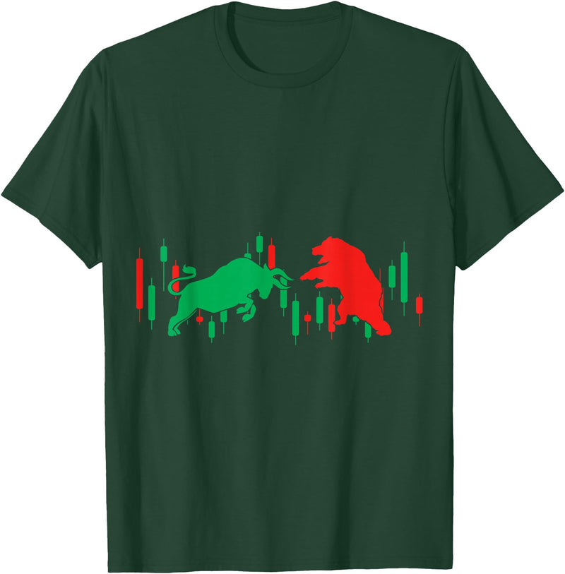 Bull vs Bear Stock Market Investor Shop Bull vs Bear Stock Market Investor Wall Street T-Shirt - Dark Green