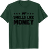 Calf to Cow Farming Apparel Smells Like Money Retro 90s Dairy Farm Gift Shirt T-Shirt - Dark Green