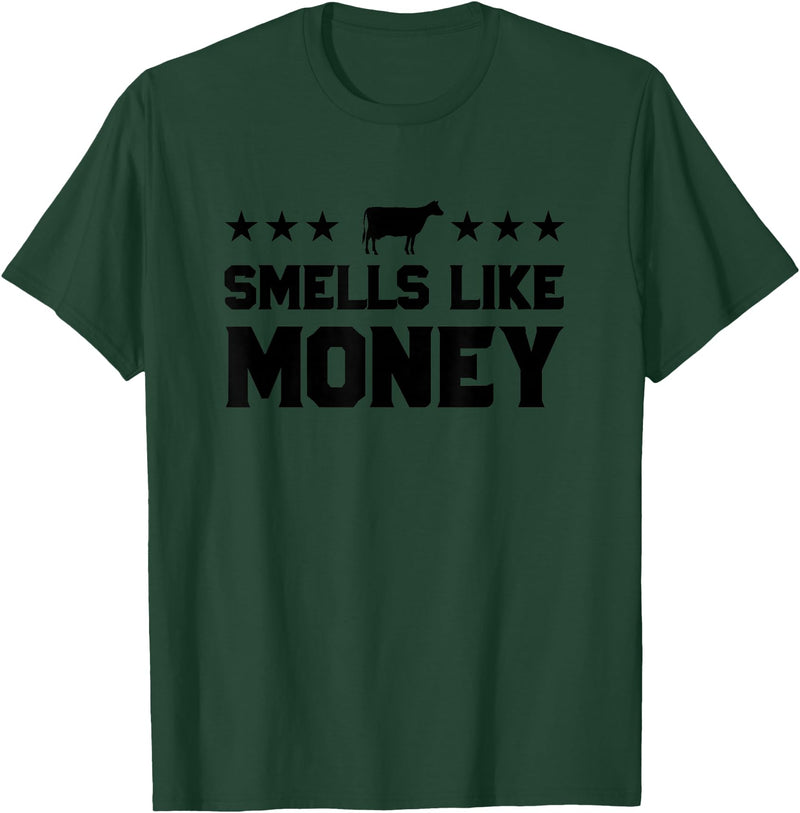 Calf to Cow Farming Apparel Smells Like Money Retro 90s Dairy Farm Gift Shirt T-Shirt - Dark Green