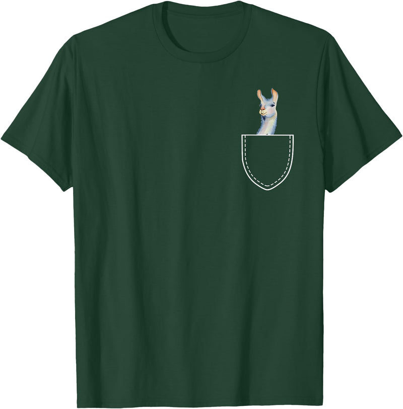 Funny Llama Gifts Llama In A Pocket - Alpaca T-Shirt - Dark Green