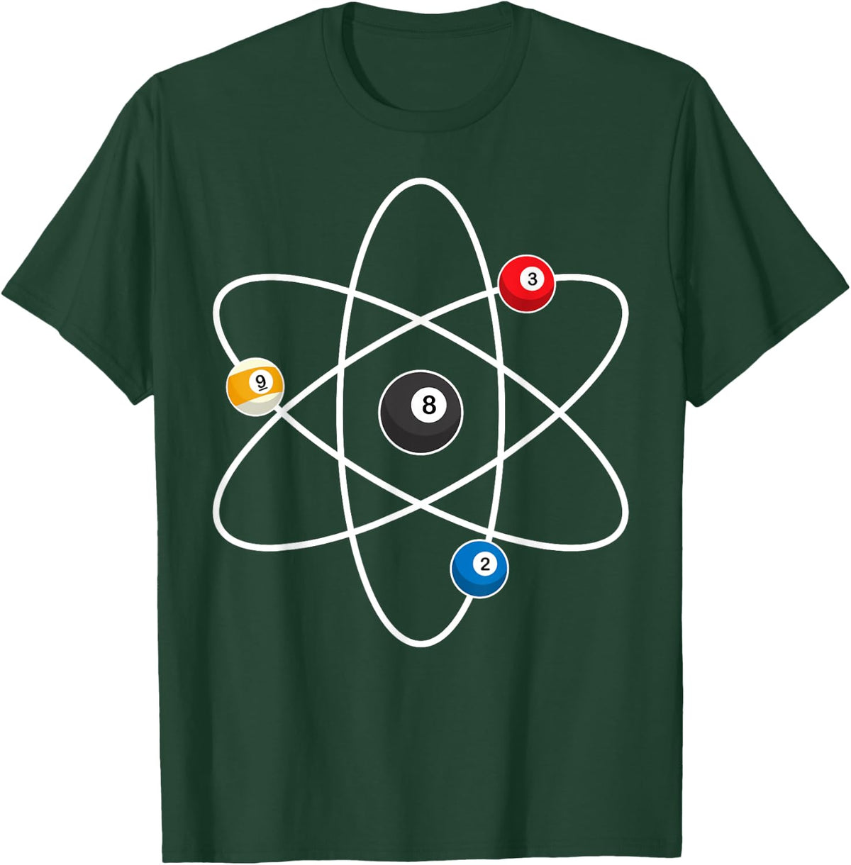 Cool Billiard Design For Men Women Atom Cue Ball Sport Game T-Shirt - Dark Green