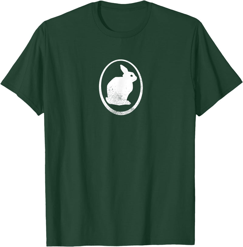White Silhouette of a Bunny, Stylized for Rabbit Lovers T-Shirt in Dark Green