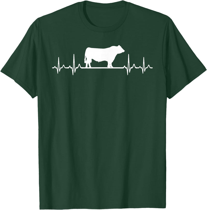 Black Angus Rancher Geschenk Für Bauern Heartbeat ECG Pulse Cow Black Angus Rancher T-Shirt - Dark Green