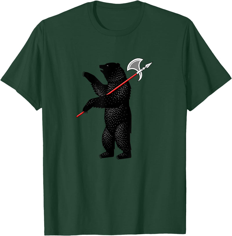 RealCoolShirts AWESOME AXE BEAR - Yaroslavl Russia Flag Halberd Bear Shirt T-Shirt - Dark Green
