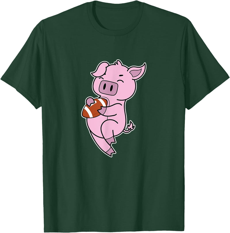 American Football USA animal Touchdown sport ball Pig plays American Football T-Shirt - Dark Green