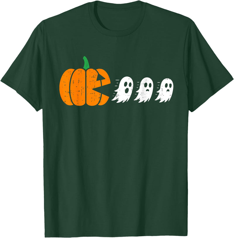 Funny Halloween Tees for Men Women Kids. Funny Gamer Pumpkin Eating Boo Halloween Men Kids Boys T-Shirt - Dark Green