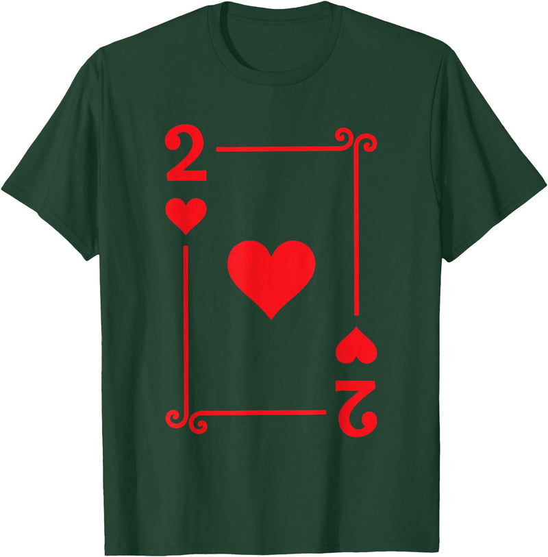 Playing Card Costume Tees - 2 Hearts Card - Two Card T-Shirt - Dark Green