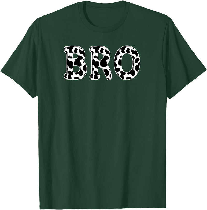 Cow Pattern Print Family Matching Birthday Apparel Cow Bro Birthday Family Matching Girl Boy Farm Birthday T-Shirt - Dark