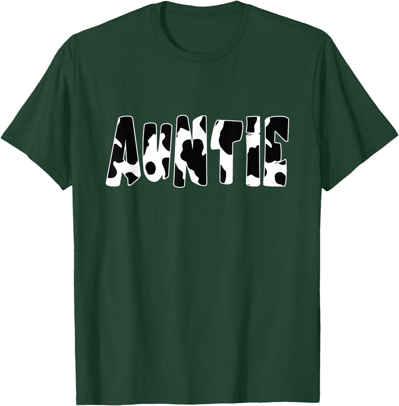 funny saying Gifts for Family Members and more Auntie Cow Print Cow Pattern T-Shirt, Black - Dark Green