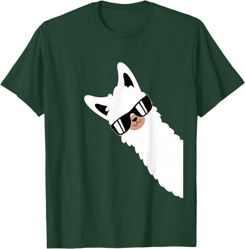 Funny Alpaca Apparel Lama Llama Alpaca with Sunglasses Lama Lover - Cool Lama T-Shirt - Dark Green