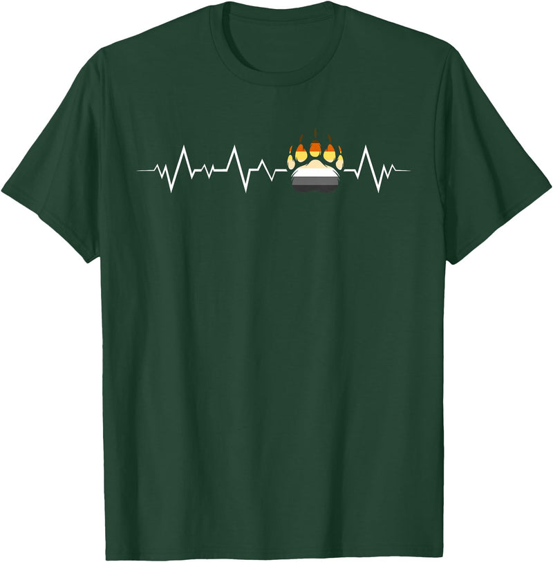 Bear Community Bear Brotherhood Gay Men Gifts Gay Bear Pride Heartbeat Paw Bear Flag Colors T-Shirt - Dark Green