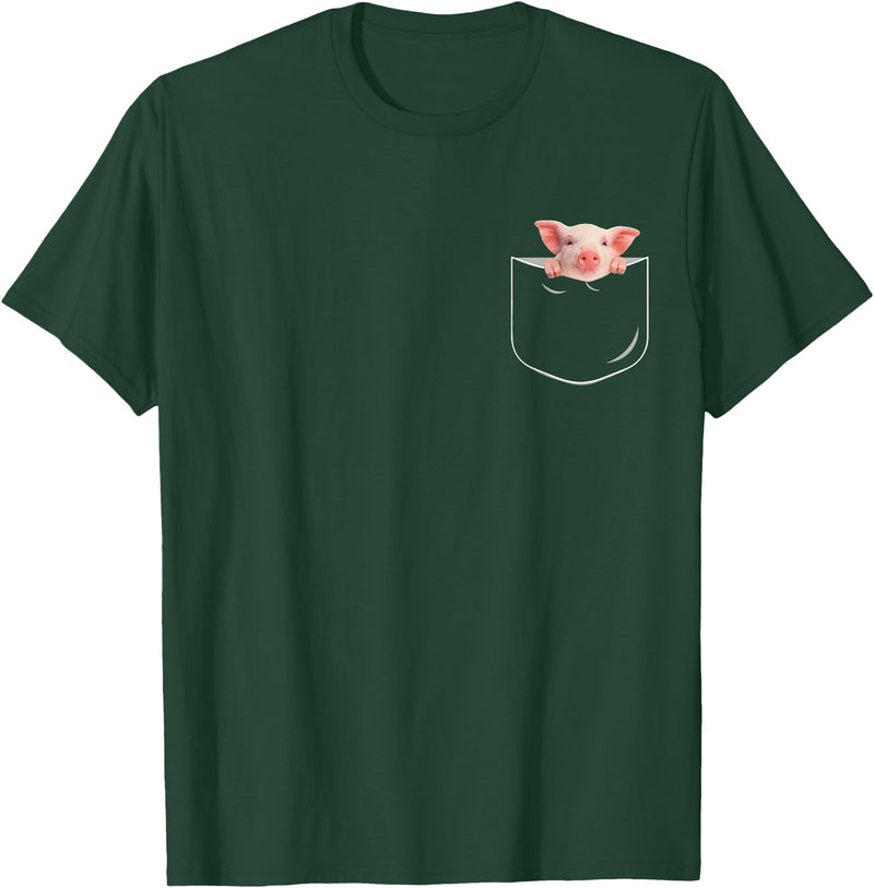 Pocket Pig Funny Pig In Pocket Gift T-Shirt - Unisex-Adults - Black - Small - Short Sleeve - Cotton 100% - Novelty T-Shirt - Dark Green