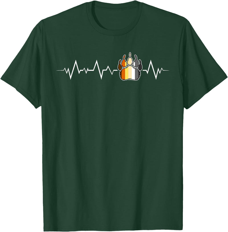 Bear Community Bear Brotherhood Gay Men Gifts Gay Bear Pride Heartbeat Paw Minimal Bear Flag T-Shirt - Dark Green