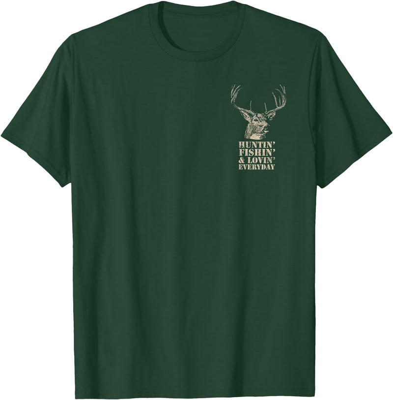 Fishing and Hunting Outdoors Designs Hunting and Fishing American Flag (Design on Front and Back) T-Shirt - Dark Green