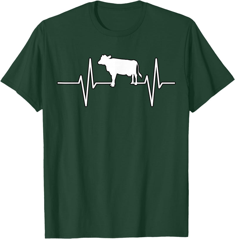 Animal Funny Farmer Farmers Gift Cow Cattle Beef Heartbeat Funny T-Shirt - Dark Green