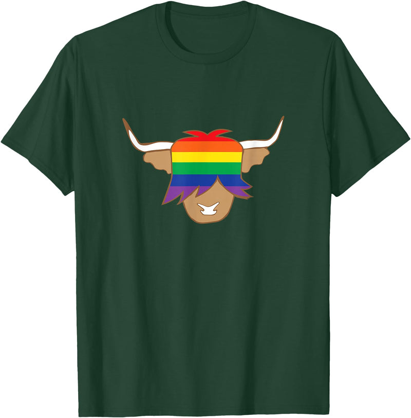 Ayeland co Cute Gay Pride Shirt LGBT flag scottish highland cow t shirt T-Shirt - Dark Green
