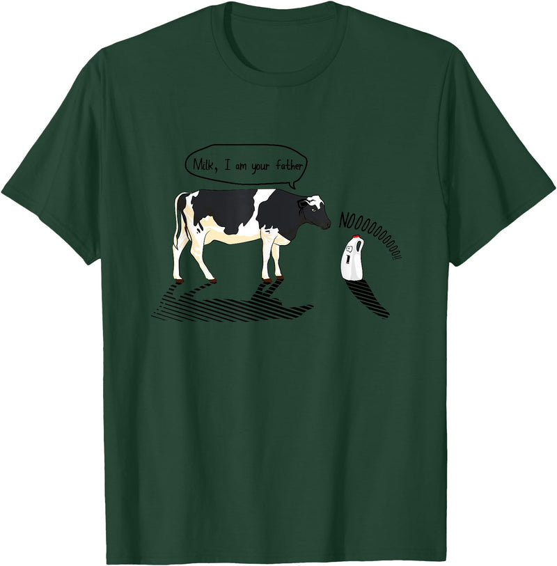InGENIUS Novelty Cow & Millk Cow and Milk I Am Your Father Funny Parody Cartoon T-Shirt - Dark Green