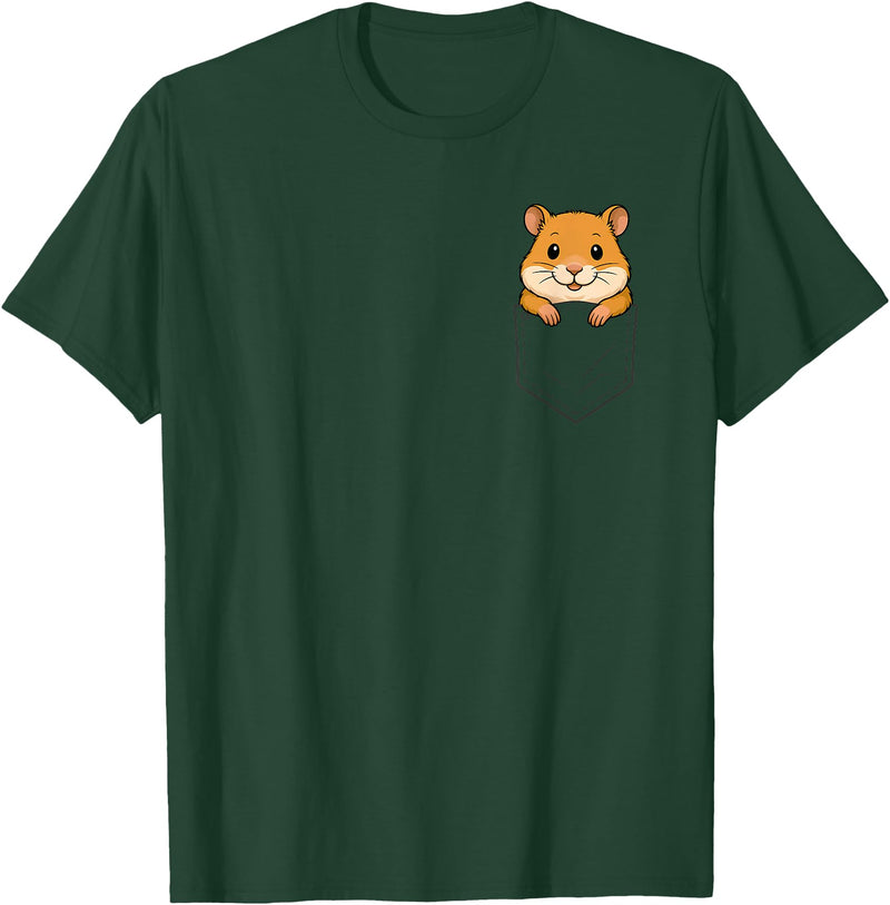 Funny Hamster Peeking in Pocket Animal Lover Men Women Kids T-Shirt - Dark Green