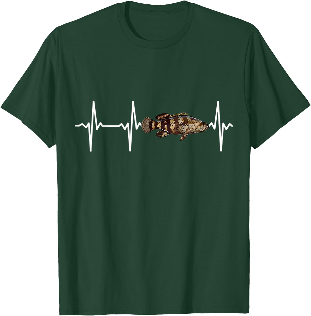 Goliath Grouper Gift Co. Goliath Grouper Heartbeat For Saltwater Fish Fishing Lovers T-Shirt - Dark Green