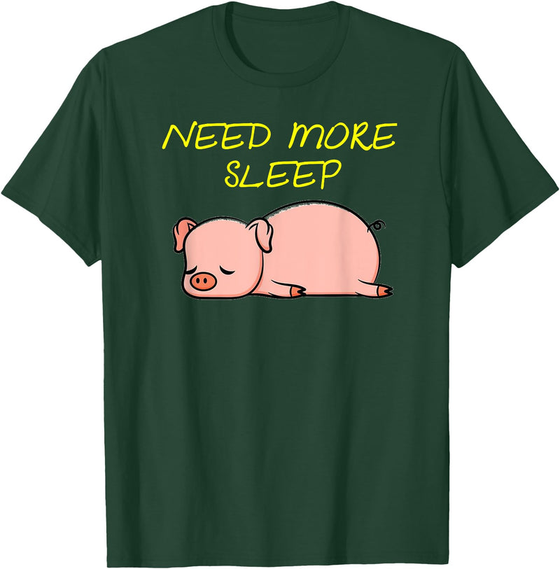 Cute Animal Pyjama Sleep Bed Outfits Funny Sleeping Pig Pajama Design for Bedtime T-Shirt - Dark Green