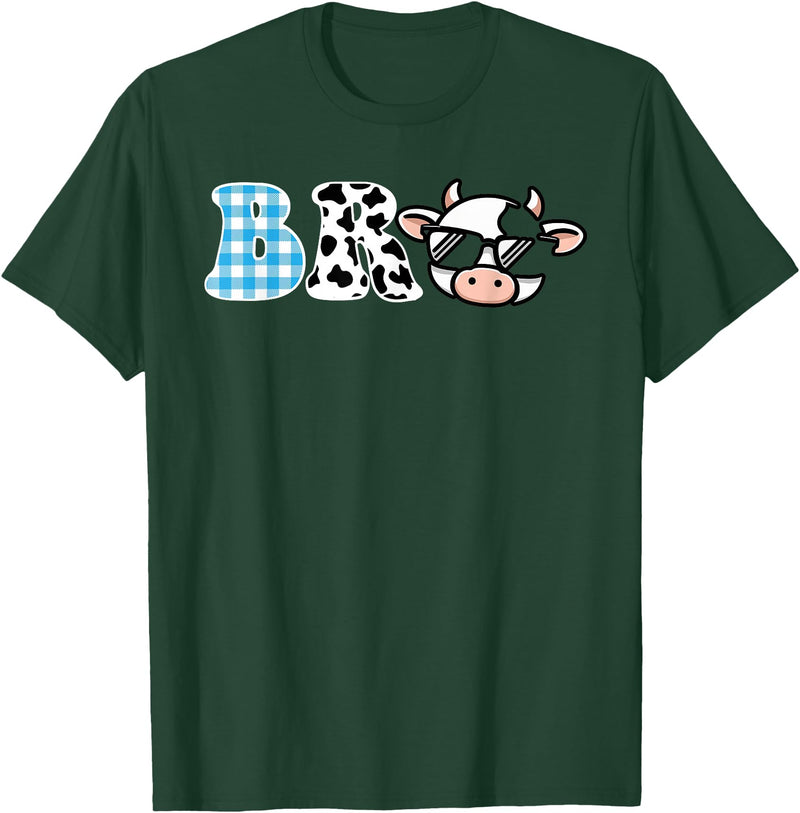 Cow Farm Themed Birthday Party Bro Cow Theme Birthday Party Brother Matching Family T-Shirt - Dark Green