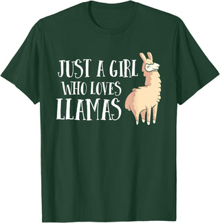 Funny Llama And Alpaca Gifts Funny Llama Girl Just A Girl Who Loves Llamas T-Shirt - Dark Green