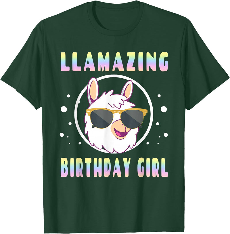 LLama Squad Shirts and Gifts Llama Birthday Girl Party Outfit Amazing Pun Fun Rainbow T-Shirt - Dark Green