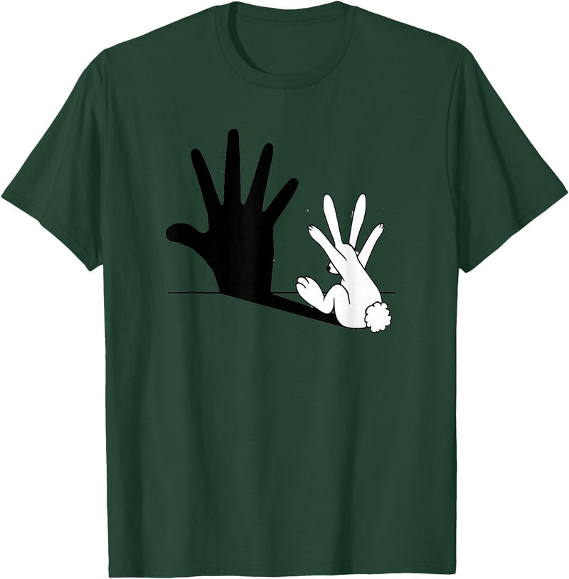 Hand Shadow Funny Chinese Shadow Rabbit T-Shirt in Dark Green