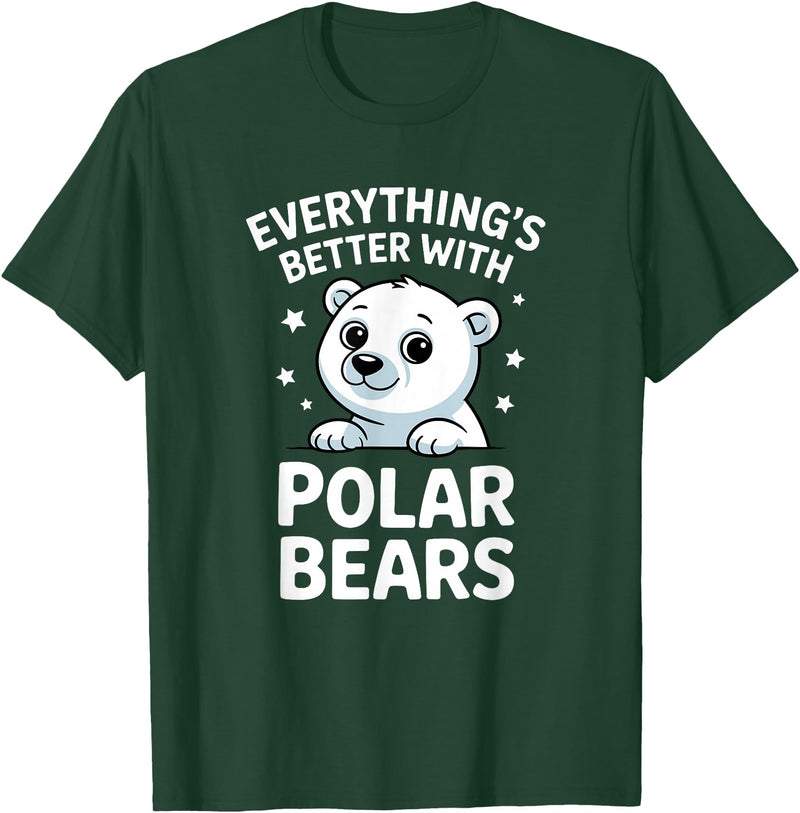 The Cute Animal Apparel Company Cute Polar Bear Lover Adults or Kids Boys Girls Polar Bears T-Shirt - Dark Green