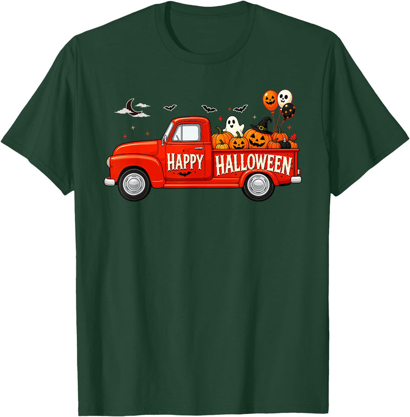 Spooky Harvest Cassic Pickup Truck Designs Classic Truck Happy Halloween Pumpkin Spooky Fall Farmhouse T-Shirt - Dark Green