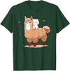 Kawaii Valentine Llama And Cat Design Cute Llama And Cat T-Shirt - Dark Green