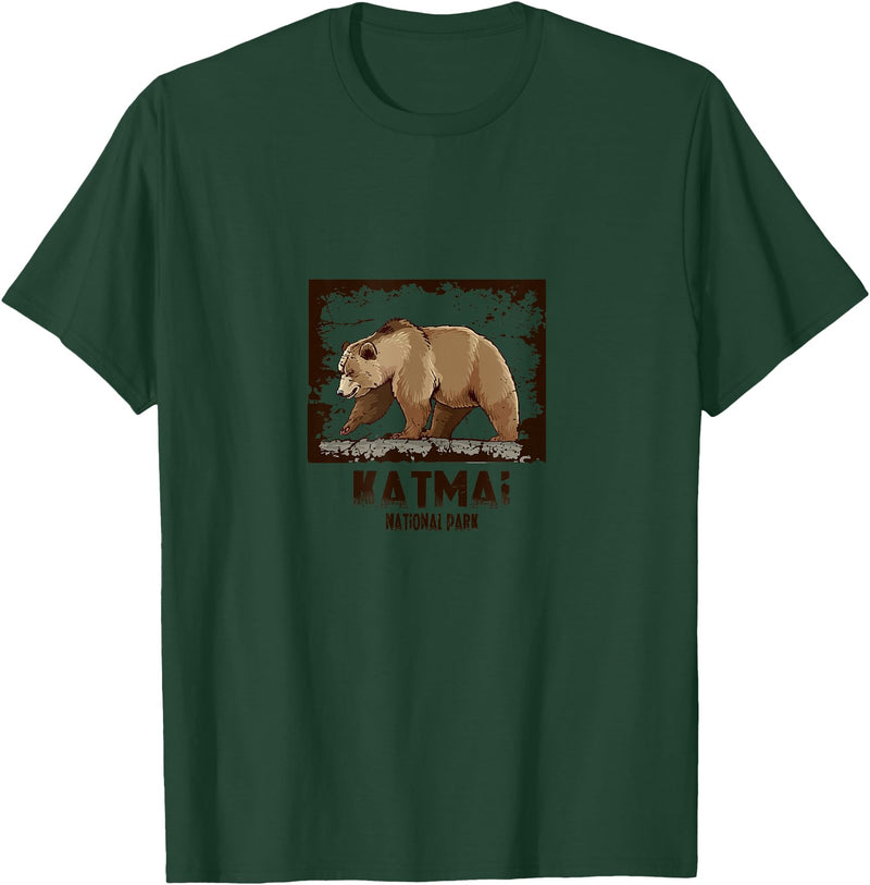 National Parks Nature Lovers Camping Apparel Katmai National Park Bear T-Shirt - Dark Green
