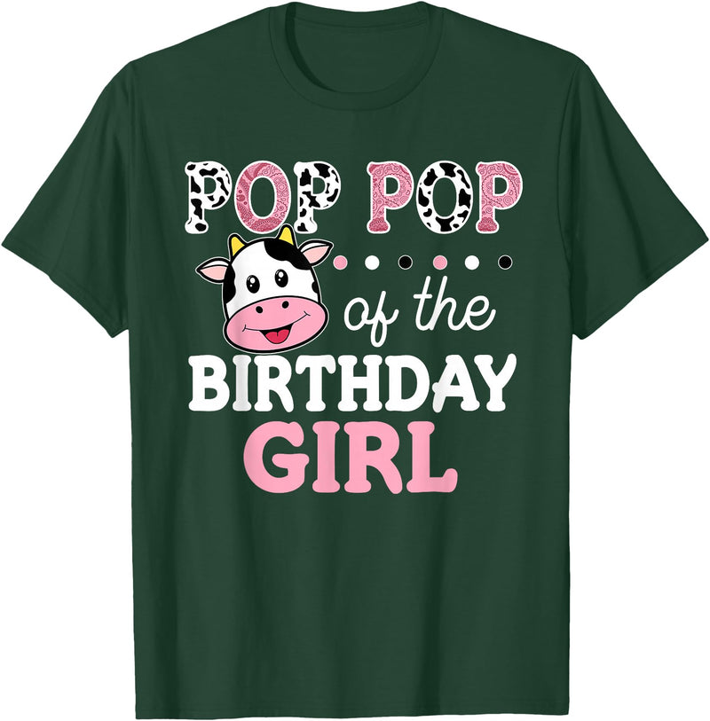 Cow Birthday Shirts For Family Men Women Cow Lover Pop Pop of The Birthday Girl Shirt Farm Cow Grandpa 1st T-Shirt - Dark