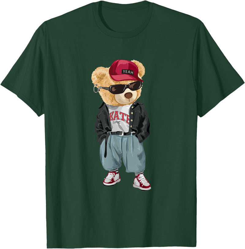 Punk Rocker Teddy Bear Rap Hip Hop Gift Men Women Punk Rocker Rapper Popster Punker Teddy Bear Rap Hip Hop T-Shirt - Dark Green