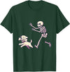 Funny Skeleton Dog Bone Halloween Kawaii Dog Steals Bone from Skeleton Running Halloween T-Shirt - Dark Green