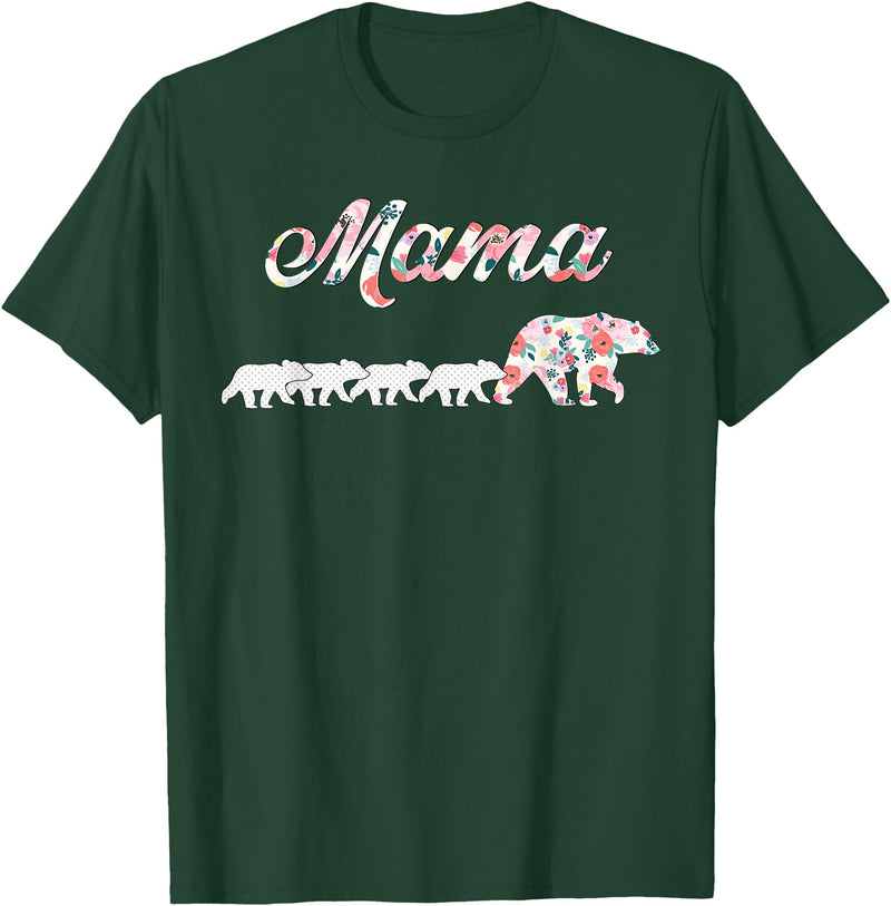 Wildflower Tee Co. Floral Mama Bear, Mom of 4 Shirt, Mama Bear and 4 Cubs T-Shirt - Dark Green